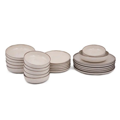 Set di 24 piatti in porcellana beige a pois