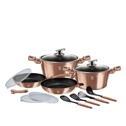 Set di pentole 13 pezzi Berlinger Haus Metallic Line oro rosa